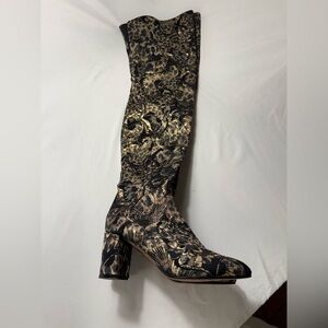 Jean Michel Cazabat Thigh High Brocade Boots in Black and Gold size 41